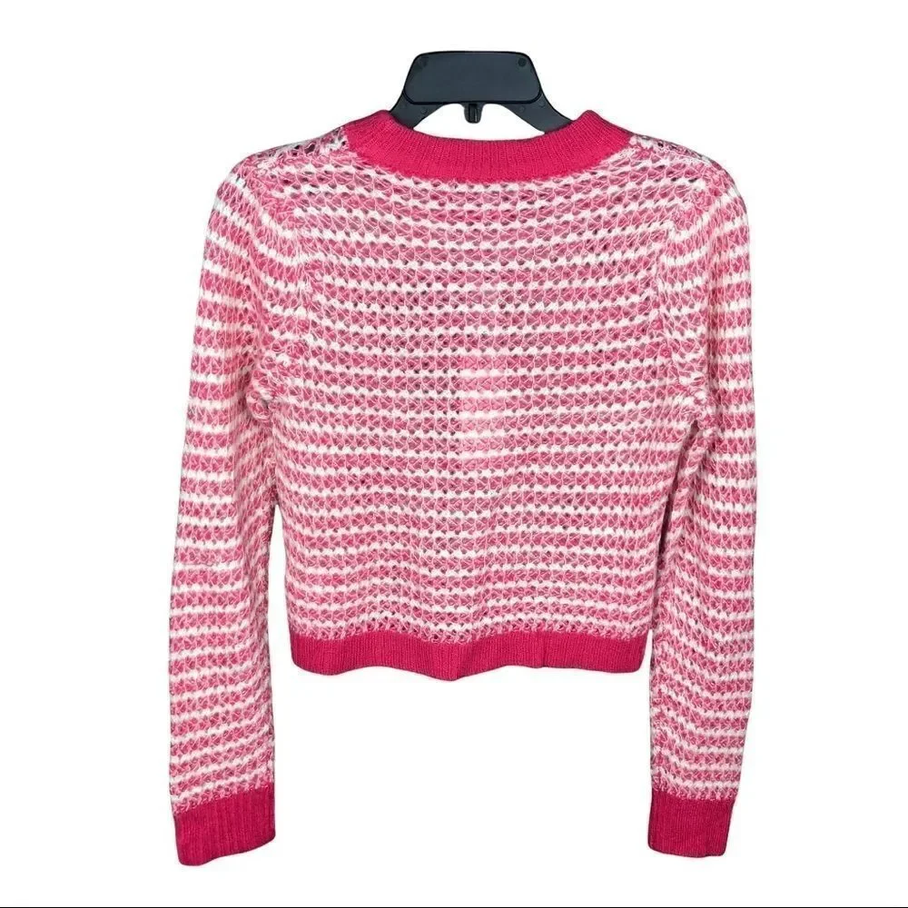 Nordstrom Rack WAYF Crew Neck Sweater Loose Knit Pink Tan Ribbed cuffs hem XS